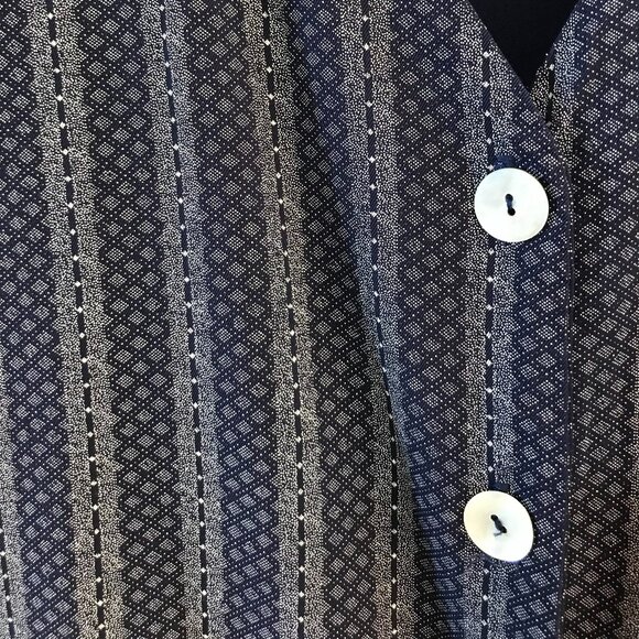 Natural Resources Button-Down Tunic: Vintage 70s Navy Geometric Blouse, Size M - Picture 9 of 14